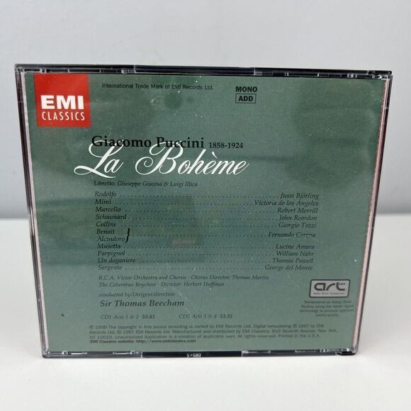 puccini: La Boh%C2%8Aeme De Los Angleles Bj%C3%B6rling 2 CD 1997 EMI Music - Picture 4 of 7